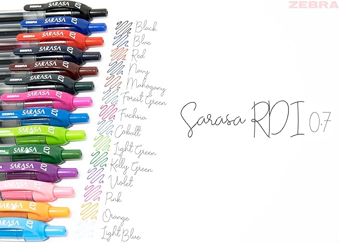 Zebra Pen Sarasa Dry X20 Retractable Gel Pens, 0.7mm Medium Point, Assorted Ink Colors with Rapid Dry Ink Technology, Ideal for Office Supplies and School Supplies, 14-Pack (46824)