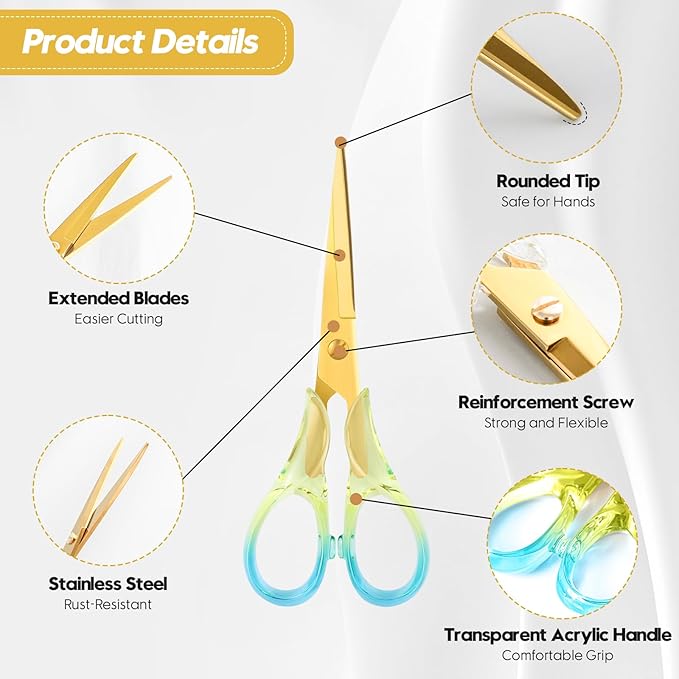 Honagu Premium Acrylic Handle Scissors -Stainless Steel Blades, Precision Cutting, Ergonomic Design, Ideal for Home, Office, and Craft Use - 2 Pack, Red+Blue