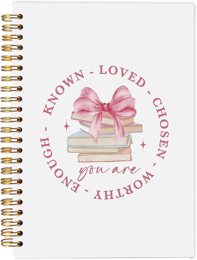 Pink Coquette Bow Notebook Journal, Affirmation Journal for Women, Positive Affirmation Gifts, Preppy Notebook, Pink Girly Notebook, Pink Office Supplies, Spiral Notebook 5.5x8.3 Inch