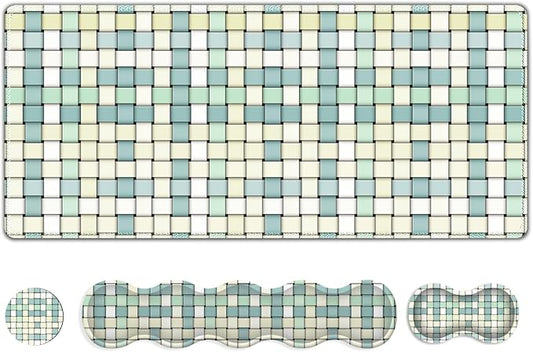 Desk Mat Gaming Mouse Pad, Cute Desk Matt Keyboard Wrist Rest for Desktop, Anti-Slip Mousepad Stitched Edges, XXL Large Mouse Pad with Wrist for Desk Computer I Green Woven Plaid Pattern