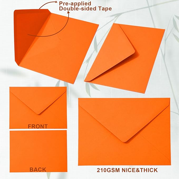 Whaline 50Pcs A7 Invitation Envelopes Set Burnt Orange Greeting Card Envelopes V-Flap Envelope Gift Card Sleeves for Fall Mailing Sending Card, 7.3x5.3 Inch