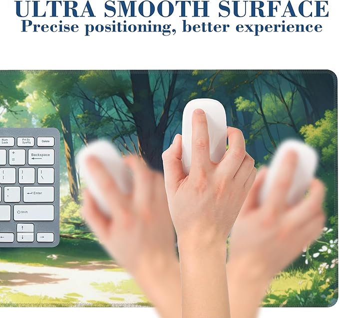 Anime Woodland Forest Mouse Pad Desk Mat XL Large Gaming Mousepad Extended Computer Keyboard Mat with Non-Slip Rubber Base and Stitched Edge 11.8 x 31.5 Inch for Gaming and Office Work