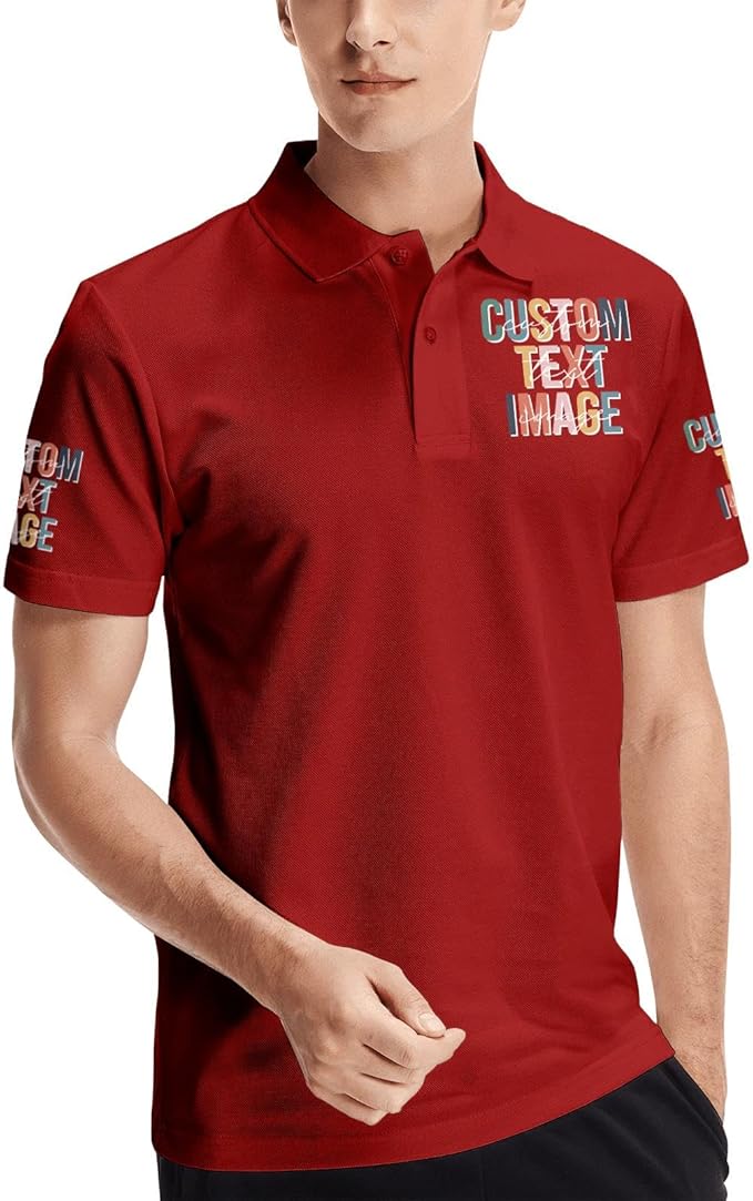 Personalised Polo Shirt Custom Work Shirts for Men Women Printed Text or Logo Working Top, Casual Wear, and Sports Teams