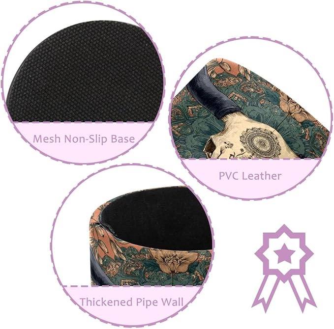 Vintage Western Skull Floral Flower Bones PVC Leather Circular Pencil Holder for Desk Organizer Stationery Holder for Office, School(3.9 x 3.1 Inches)