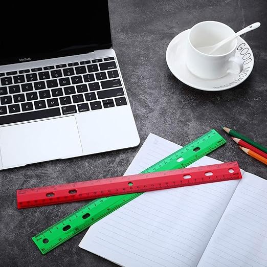 HOZEON 120 Pack 12 Inch Colorful Plastic Ruler Bulk, Colored Measuring Rulers with Inches and Centimeters, Plastic Straight Ruler with Hole, Metric Rulers for School Classrooms, Office