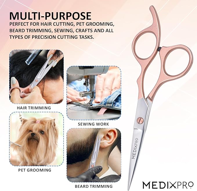 Professional Barber Hair Cutting Scissors 5.5” inch Japanese Stainless Steel Salon Shears with Razor Sharp Blades for Men, Women and Kids Perfect for Home & Salon Use.