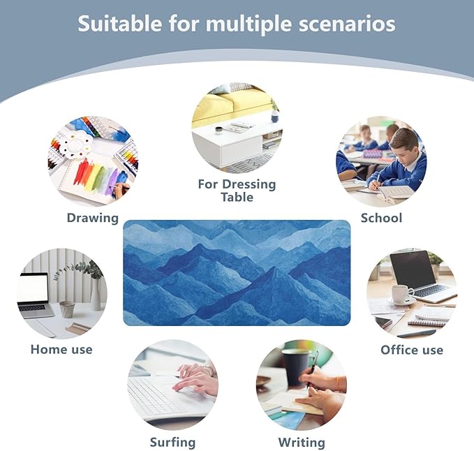 Mouse Pad Desk Mat Leather Desk Pad Large Gaming Desk Cover Protector Mat for Keyboard Computer Laptop Office Waterproof 47.2 x 23.6 Inch Blue California Mountains01