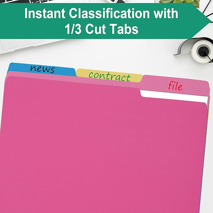 Pink File Folders 8.5 x 11 Inch,1/3 Cut Tab File Folders Letter Size,School Business Office Folders for Document -18 Pack