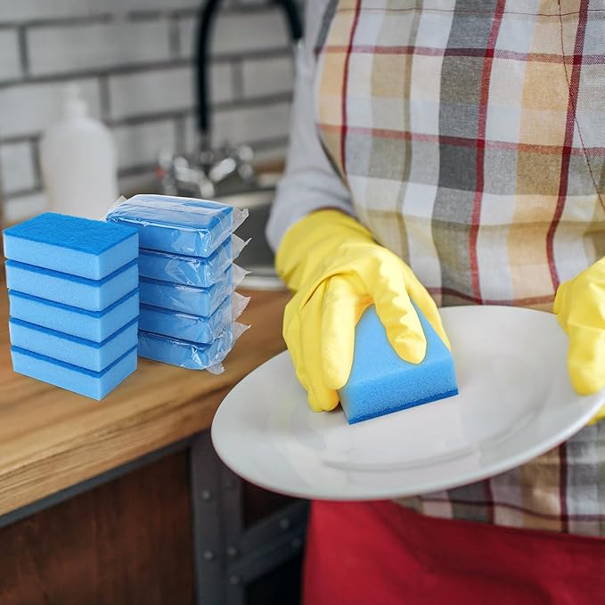 Ovveroche 50 Pcs Individually Wrapped Sponges, Uncompressed Non Scratch Scrouing Sponges for Household Cleaning Dishes Kitchen Airbnb Apartment Car Bike Blue