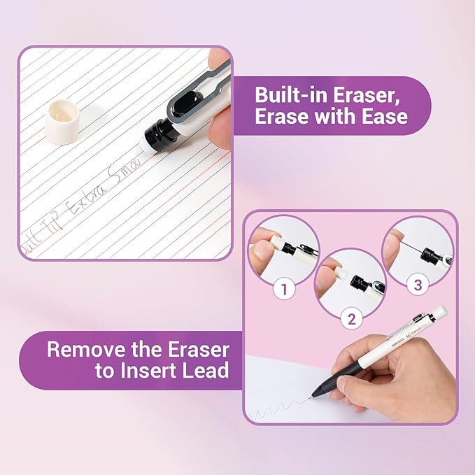 WRITECH Up Mechanical Pencil Set: 4ct Colorful Barrel 0.7mm Mechanical Pencils with 4 Tubes of HB Lead Refills and 4 Extra Erasers for Writing Drawing Sketching Drafting