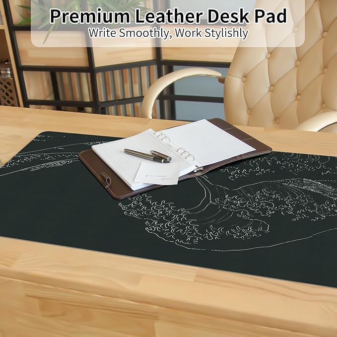 Bloss Japanese Sea Wave Desks Mat,Anime Black Large Mouse pad,Kanagawa Gaming Desk Pad Mat,Desk Blotter Mat,Waterproof Computer Laptop Keyboard Desk Protector Mat for Office/Home/Gift,31.5" x 15.7"