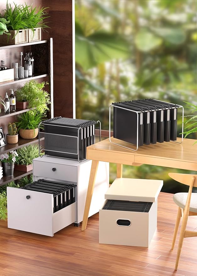 Extra Capacity Plastic Hanging File Folders,12 Pack Reinforced Hang Folder, Heavy Duty 1 Inch Expansion, Filing Cabinet Folders Letter Size for Bulk Files/Medical Charts, Black