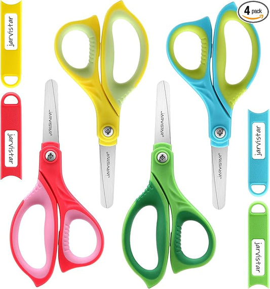 JARVISTAR 4 Pack Blunt Kids Scissors: 5.5” Small Safety Stainless Steel Blades with Cover for School Children Students Teachers Classroom Crafting