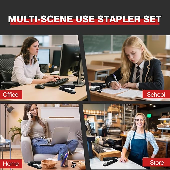 Metal Stapler Heavy Duty 50 Sheet Capacity with 2000 Staples and Staple Remover, No Jam, Non-Slip Stapler for Desk, Black Office Supplies for Teacher, Office Clerks