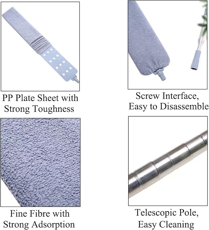 TopHomer 5 Pieces Retractable Gap Dust Cleaner Brush with Washable and Removable Duster Cloth for Cleaning Under Appliances Furniture Couch Fridge (Navy Blue)