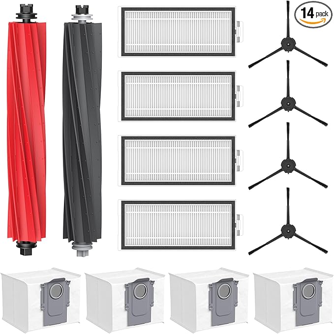 Q5 Max+ Accessories for Roborock Q5 Max+, Q5 DuoRoller+, Q5 Pro+, Q8 Max+ Robot Vacuum Cleaners, Replacement Parts Include 2 Roller Brush, 4 Side Brushes, 4 Filter, 4 Dust Bag, NOT For Q5 Model