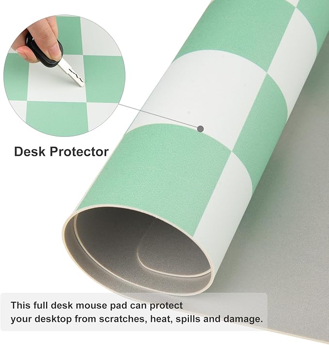 Colorful Star Large Mouse Pad, PU Leather Waterproof Desk Mat, Computer Gaming Mouse Pad, XXL Full Table Mousepad Non Slip Desk Pad for School Office Home 31.5" x 15.7" - Green Checkerboard