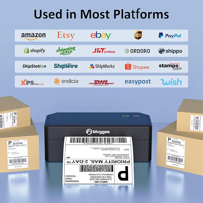 Mvgges Shipping Label Printer,Bluetooth 4x6 Thermal Label Printer for Small Business Office or Home, Compatible with Android, iOS, Windows and Mac, Widely Used for Amazon,Ebay,USPS,Etsy