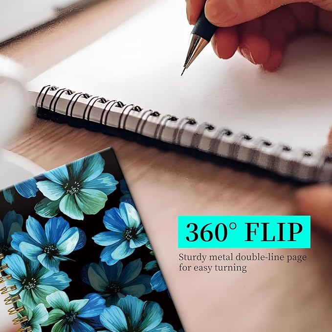 Spiral Notebook Journal for Women Men, A5 Hardcover Journal, 120 Pages Thick Paper, College Ruled Writing Notebook for School, Work & Office 8.3'' × 5.9''(Beautiful Blue Flowers)