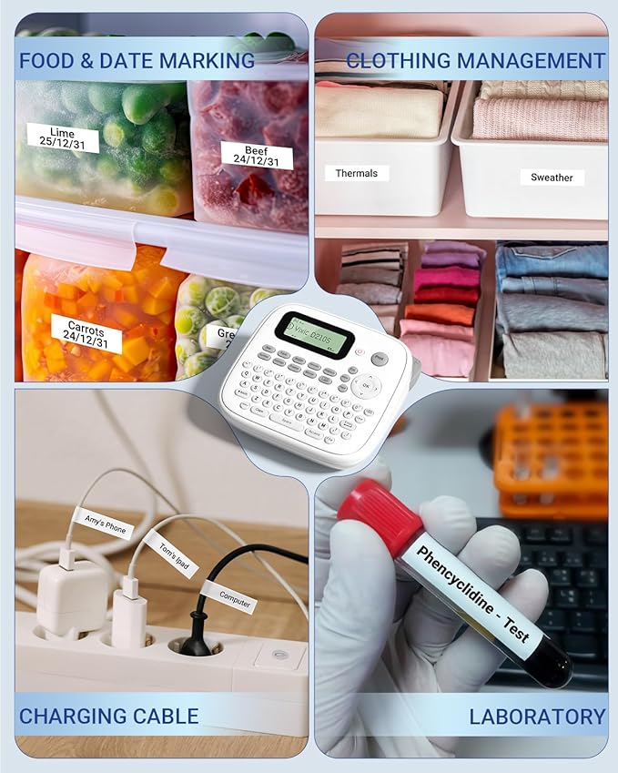 Vixic Label Maker Machine with-Tape, D210S Label Maker with Keyboard, Labeler Includes USB-C Cable Stay Powered, Portable Label Machine Waterproof-Labels Different Fonts for Home Office Organization