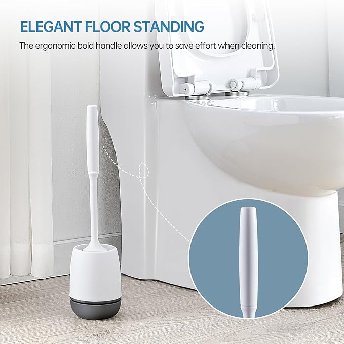 Toilet Brush, Toilet Bowl Brush and Holder Set for Bathroom, Toilet Cleaning Scrubber Cleaner Brush for Bathroom for Deep Cleaning with Stiff Plastic Bristle, Ventilated Holder (Black Head)