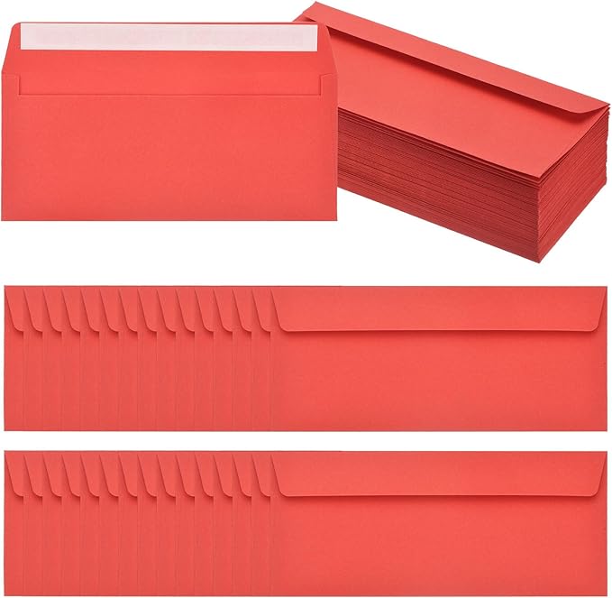 PATIKIL 100 Pack Red #10 Business Envelopes, Colored Self Seal Letter Size Envelopes for Business Mailing Office Checks Invitation, 4-1/8 x 9-1/2 Inches