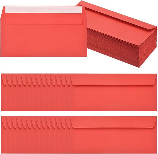 PATIKIL 100 Pack Red #10 Business Envelopes, Colored Self Seal Letter Size Envelopes for Business Mailing Office Checks Invitation, 4-1/8 x 9-1/2 Inches
