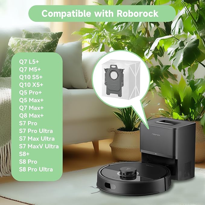 14 Pack Q5 Bag Replacement for Roborock Q7 M5+, Q5 Max+, Q10 s5+, Q10 X5+, Q8 MAX+, Q7 MAX+, S7 Max Ultra, S8+ Robot Vacuum, Large Capacity Bags