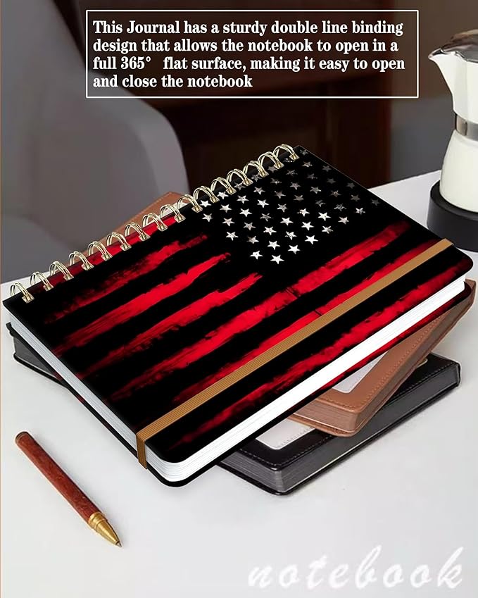 Spiral Journal Notebook for Women, Hardcover A5 College Ruled Notebook, 60 Sheet, Thick Paper, Cute Lined Journal for School, Office & Work, 6 x 8.4 in(Black Red American Flag)