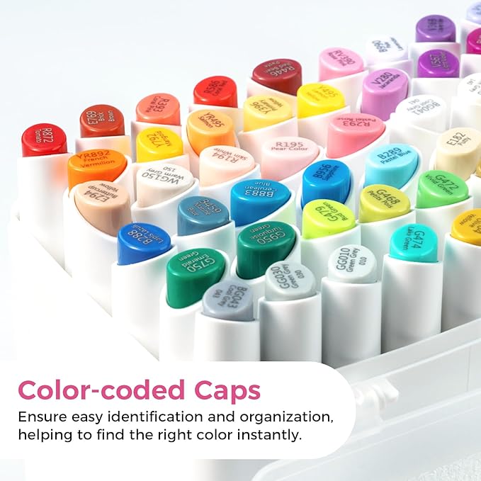 Ohuhu Alcohol Markers: Mini Brush & Slim Broad 60 Illustration Colors Dual Tip Brush Tip Alcohol-based Art Marker for Artists Adults Coloring Illustration- Refillable - Kaala B Series of Ohuhu Markers