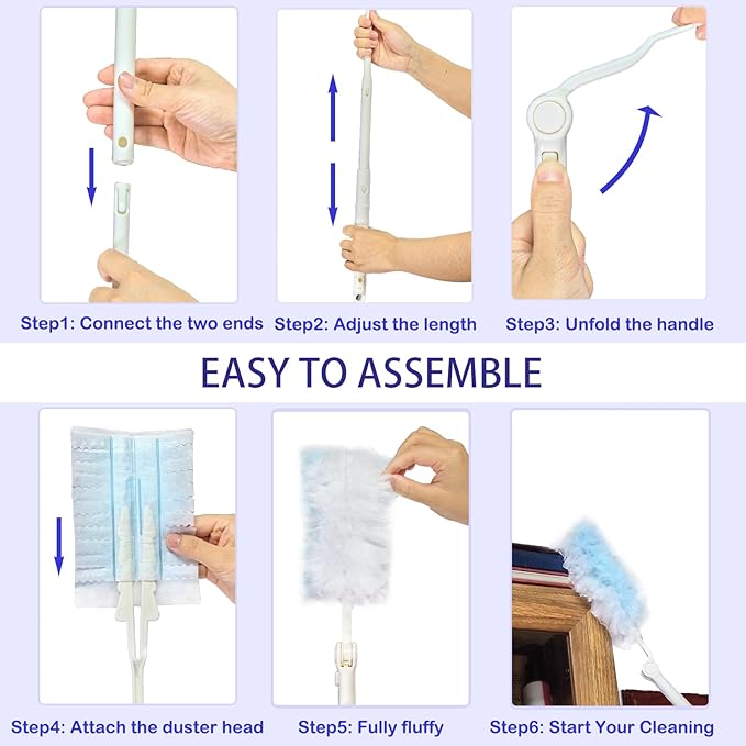 GIWOSK 40Pcs Disposable Duster Refills, Electrostatic Fluffy for Cleaning Replacement Refills Bulk for Home Office Ceiling Surface Corner Dusting