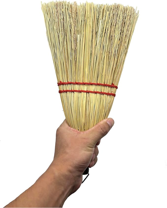 Handmade 12 Inch Mini Corn Broom Whisk Made of Natural Corn Broom Straw with a Solid Metal Hang Design for Indoor & Outdoor Use Car Porch Debris Halloween Dust Dirt Driveways Sidewalks