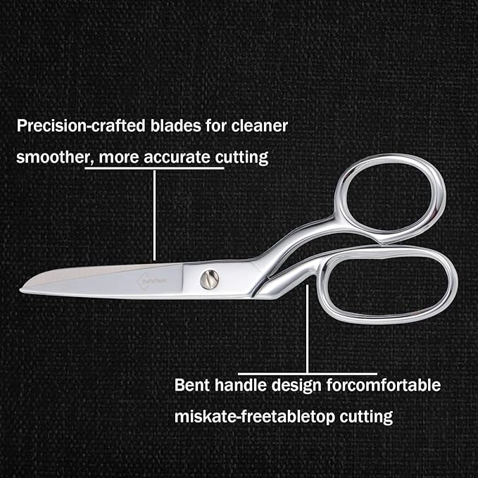 Stainless Steel Fabric Scissors – Professional Senior Tailor Sewing Scissors, Sharp Durable, Easily Cut Multiple Layers Fabrics, 8-Inch