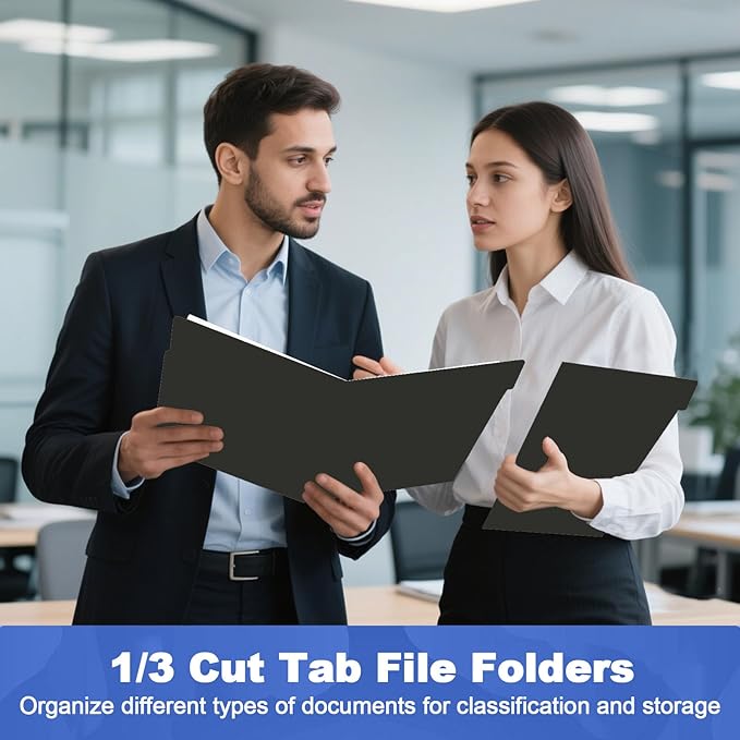 File Folder, HERKKA 30 Pack 1/3 Cut Tab File Folders, File Folders Great for Organizing and Filing, Letter Size, Black