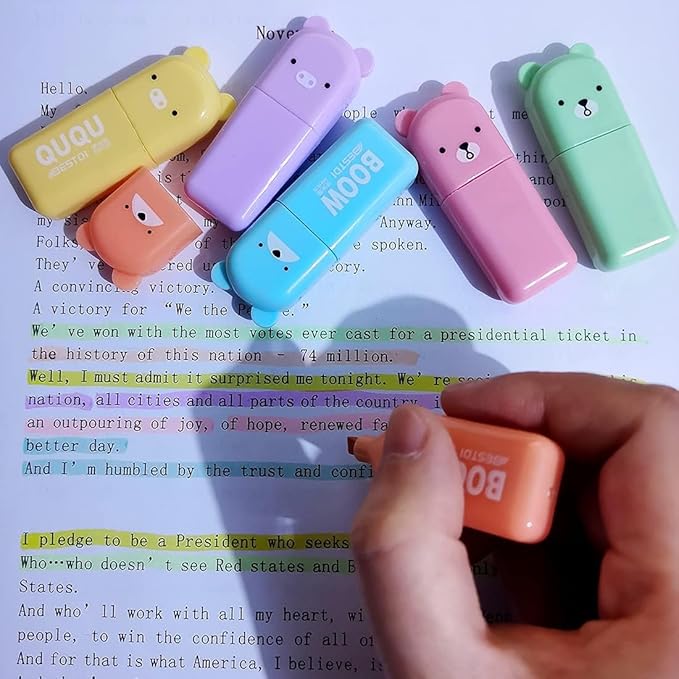 Leery Novelty Cute Mini Bear Highlighter Pens & Assorted Macaron Colors Chisel Tip Pastel Pens for Office,Writing & School Office Supplies (6)