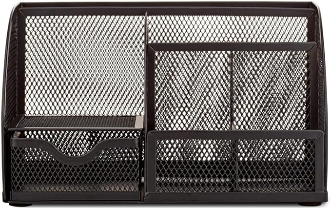 Annova Mesh Desk Organizer Office with 7 Compartments + Drawer/Desk Tidy Candy/Pen Holder/Multifunctional Organizer (Black)