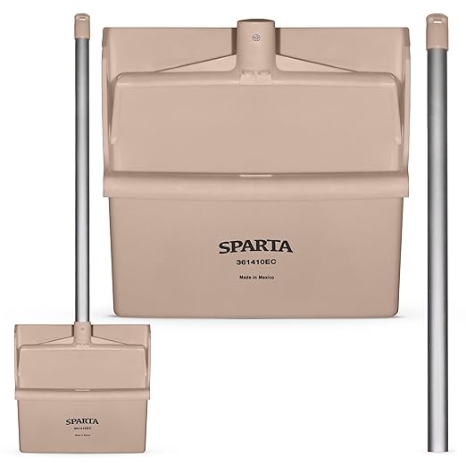 SPARTA Upright Dustpan with Aluminum Handle, Serrated Edge for Broom Combing, Secure Yoke Lock with Easy Storage Hanging Hole for Commercial Cleaning, Plastic, 30 Inches, Tan