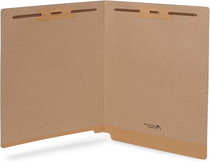 Blue Summit Supplies 50 Brown Fastener File Folders, Reinforced Metal Pronged Tab Files, Letter Size, Kraft
