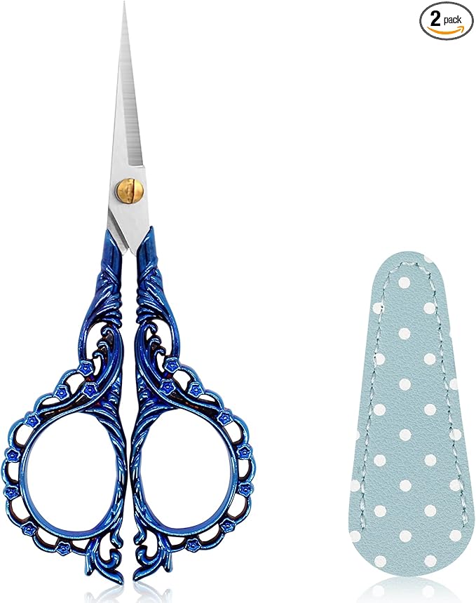 BIHRTC 4.5Inch Cross Stitch Sewing Scissors Small Sharp Scissor with Artificial Leather Cover Stainless Steel Shears for Needlework Artwork Craft Embroidery Sewing DIY Tool