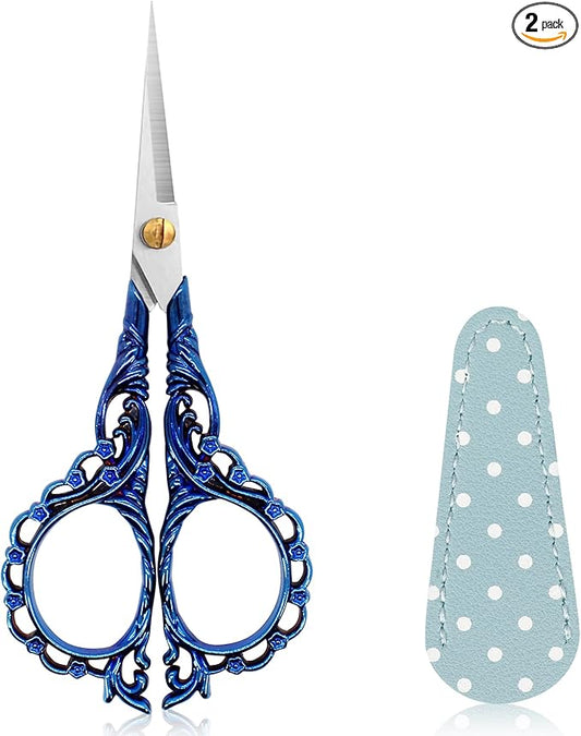 BIHRTC 4.5Inch Cross Stitch Sewing Scissors Small Sharp Scissor with Artificial Leather Cover Stainless Steel Shears for Needlework Artwork Craft Embroidery Sewing DIY Tool