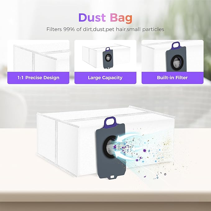 16 Pcs Accessories kit for NARWAL FLOW Robot Vacuum, 1 Zero-Tangling Floating Brush, 4 Dust Bag, 2 Dust Bin Filter, 2 Track Mop, 4 Anti-tang ling Side Brush, 2 Sponge Filter, 1 Clean Tool