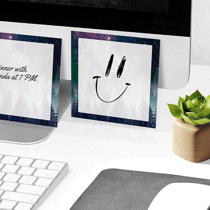 Sticky Notes, 2 Pads, 3x3 inches, Cute Colorful Fun Self-Stick Note Pads, Easy Post, Strong Adhesive Notepad Galaxy Forest Sky