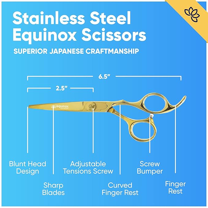 Equinox Razor Edge Series Professional Hair Scissors - 6.5” Premium Japanese Stainless Steel Hair Cutting Scissors, Hair Shears, Hair Razors for Hair Cutting, Barber Accessories & Hair Salon Supplies