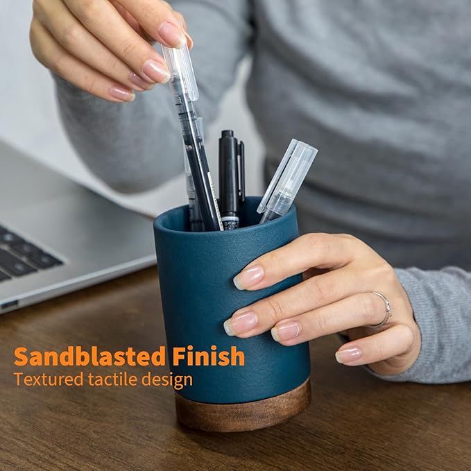 Pen Holder for Desk, Ceramic Pencil Organizer & Makeup Brush Holder, Office Decor and Desk Accessories，Perfect Office Organization,Teacher Supplies(Royal Blue, Set / 2)