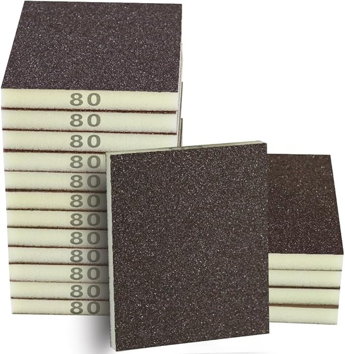 16PCS 80 Grits Sanding Sponge Coarse Sanding Block, Washable and Reusable Wet Dry Sandpaper Sponge， Sander Sponges for Wood Drywall Metal Wood