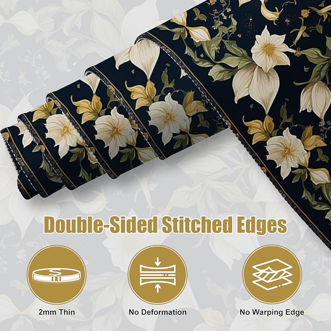 Large Desk Mat, Desk Matt for Desktop, DeskPad Mat, XXL Big Mouse Pad, Anti-Slip Mousepad with Stitched Edges, Keyboard Pad Mouse Mat Cover for Computer 35.4×15.7 in, Retro Blooming Flowers