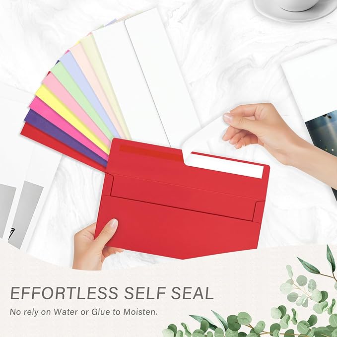 200 Pack #10 Colored Envelopes Letter Size, Colorful Business Envelopes Self Seal for Business, Invoices, Letter Mailing, Office Checks, 4 1/8 x 9 1/2 Inches
