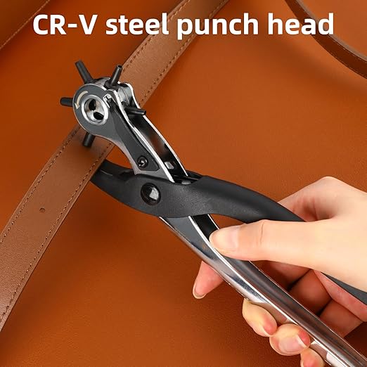 Deli 9" Leather Hole Punch Tool – Heavy Duty Rotary Belt Hole Puncher & Leather Punch Tool for Belts, Watch Bands, Dog Collars, Saddles, Shoes, Fabric, DIY Crafts
