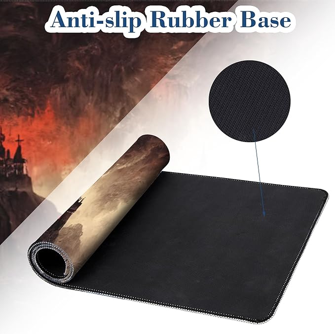 Large Gaming Mouse Pad for Desk Dark Castle Big Desk Mat Extended Mousepad with Stitched Edge and Non-Slip Base Long Computer Keyboard Mouse Mat for Home Office Work, 11.8 x 31.5 Inch