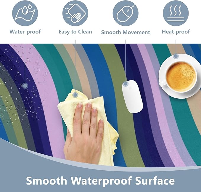 Mouse Pad Desk Mat Leather Desk Pad Large Gaming Desk Cover Protector Mat for Keyboard Computer Laptop Office Waterproof 47.2 x 23.6 Inch Swirls Waves